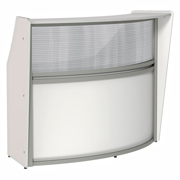 Curved Reception Desk with Counter, Clear Panel, 72 inW x 32 inD, White
